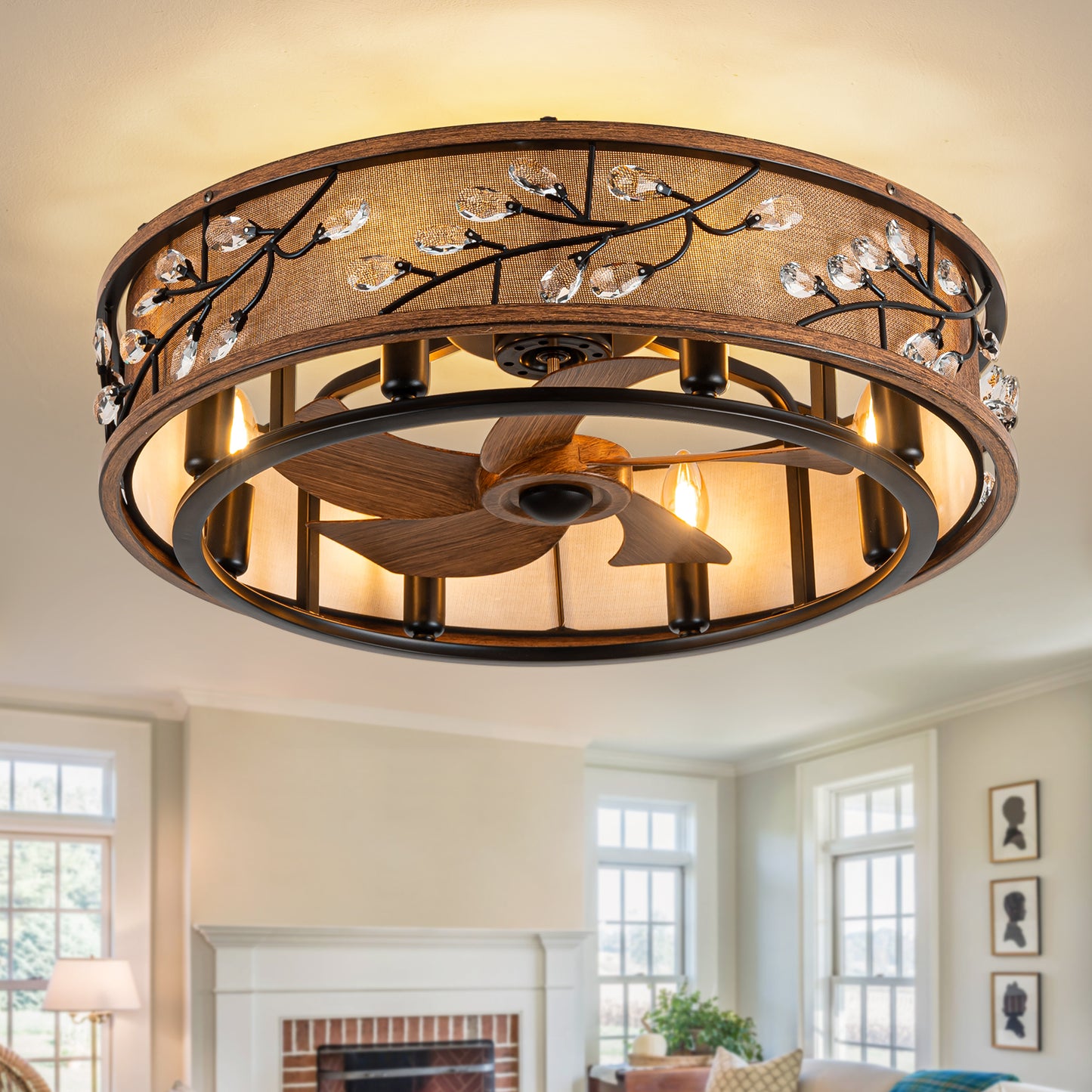 WWM 24" Low Profile Farmhouse Ceiling Fan with Light (Bulbs Included)