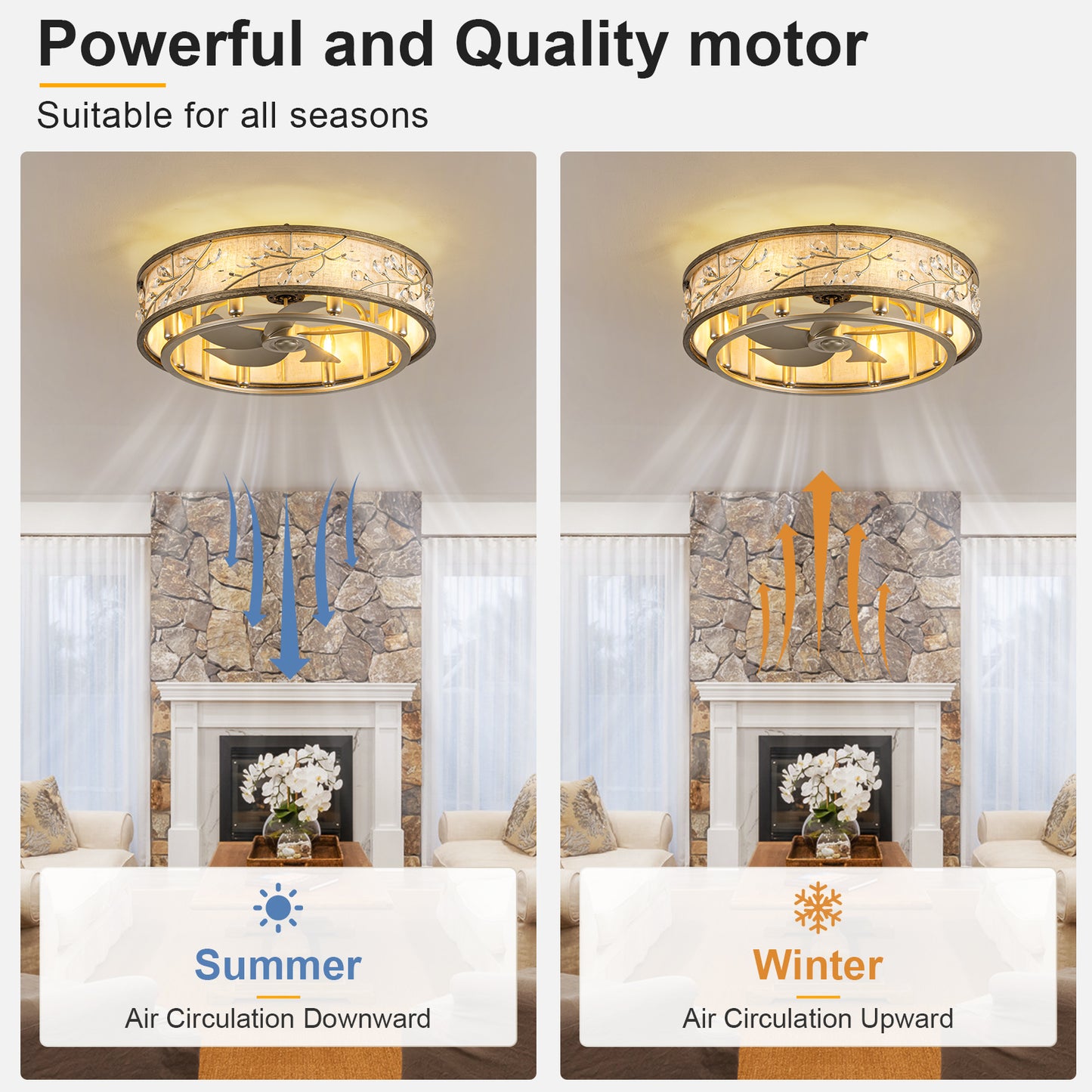 WWM 24" Flush Mount Caged Ceiling Fan with Light and Remote (Bulbs Included)