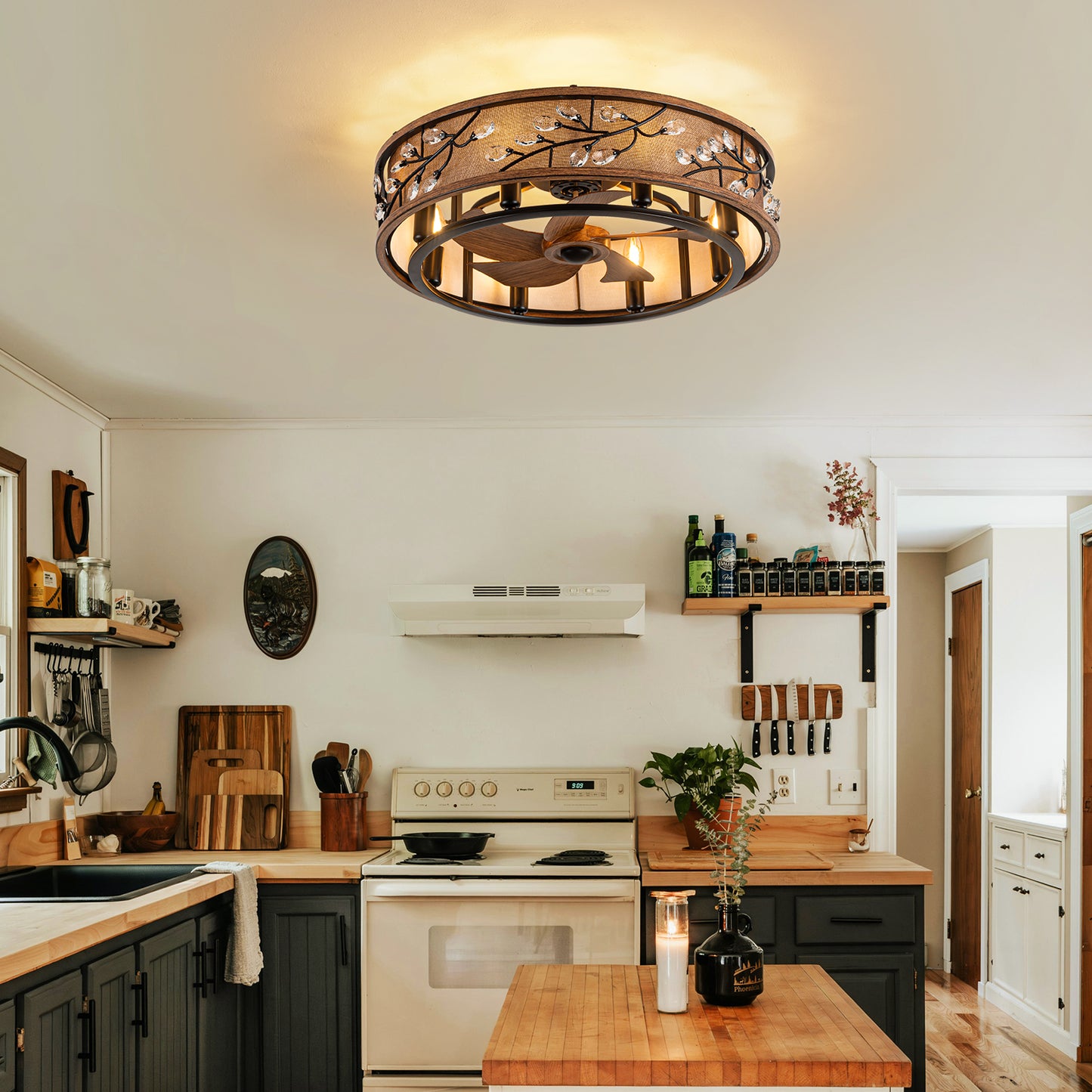 WWM 24" Low Profile Farmhouse Ceiling Fan with Light (Bulbs Included)