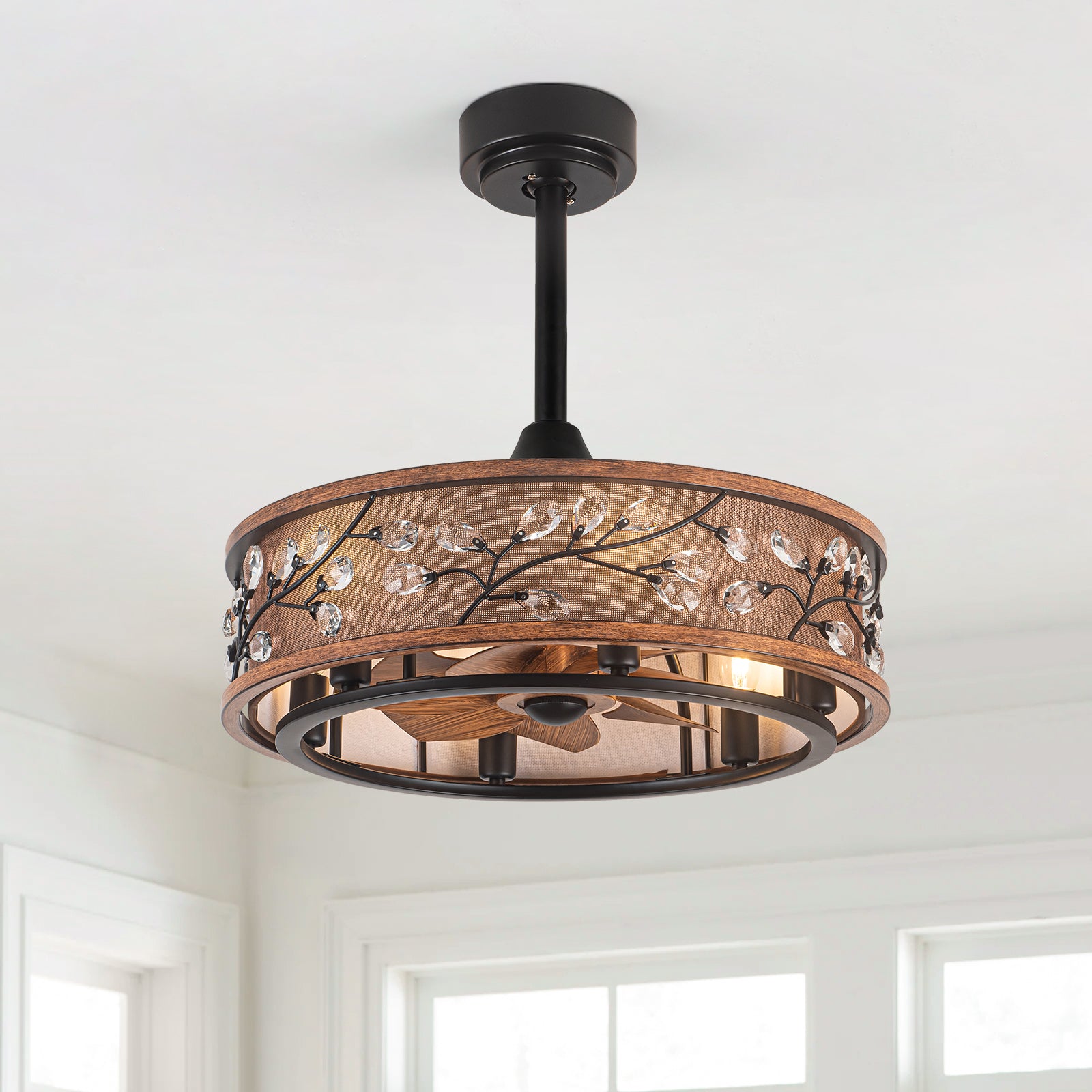 WWM 20" Caged Crystal Ceiling Fan with Light