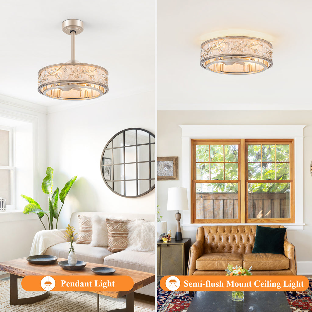 WWM 20" Caged Crystal Ceiling Fan with Light