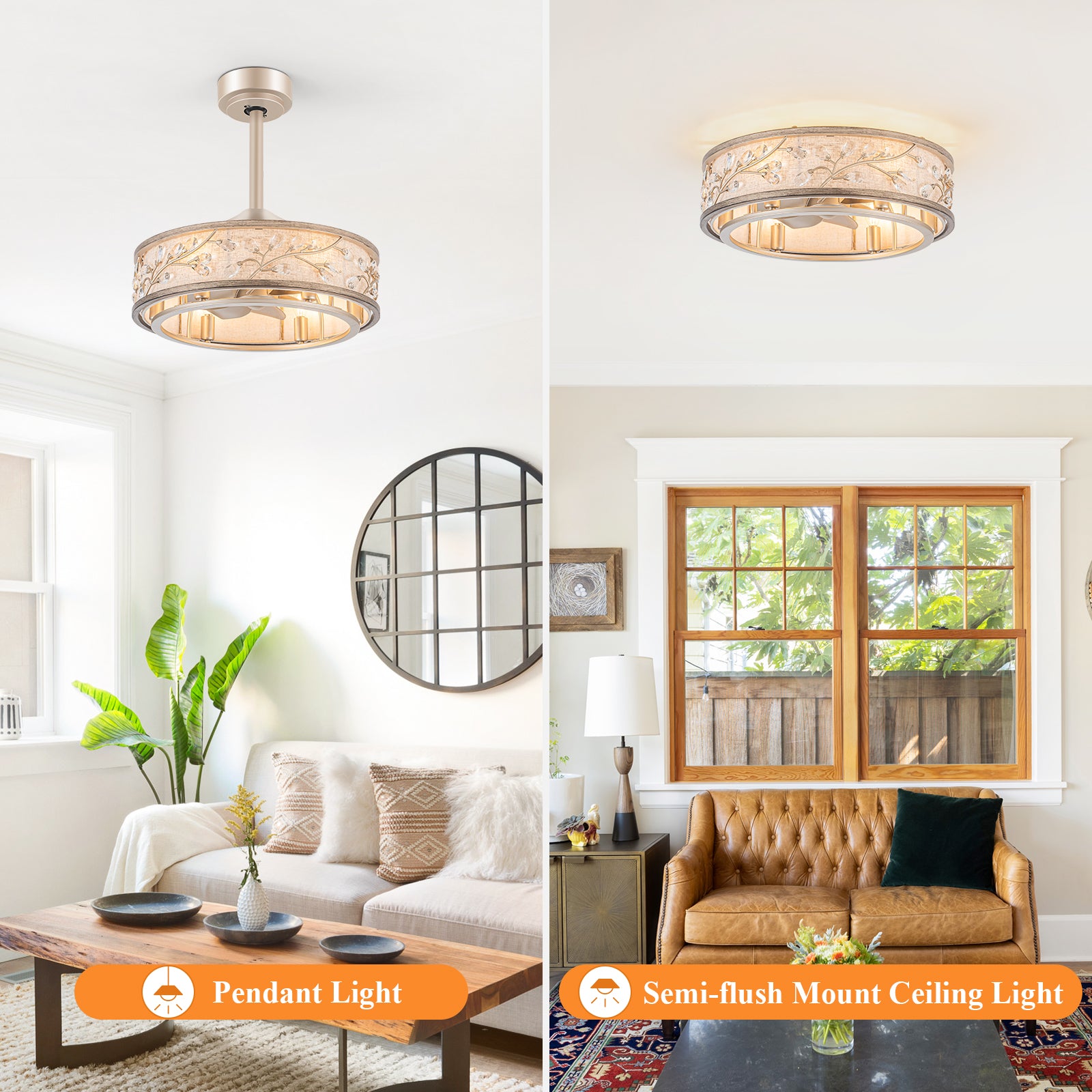 WWM 20" Caged Crystal Ceiling Fan with Light