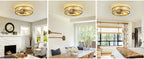 WWM 24" Flush Mount Caged Ceiling Fan with Light and Remote (Bulbs Included)