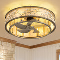 WWM 24" Flush Mount Caged Ceiling Fan with Light and Remote (Bulbs Included)