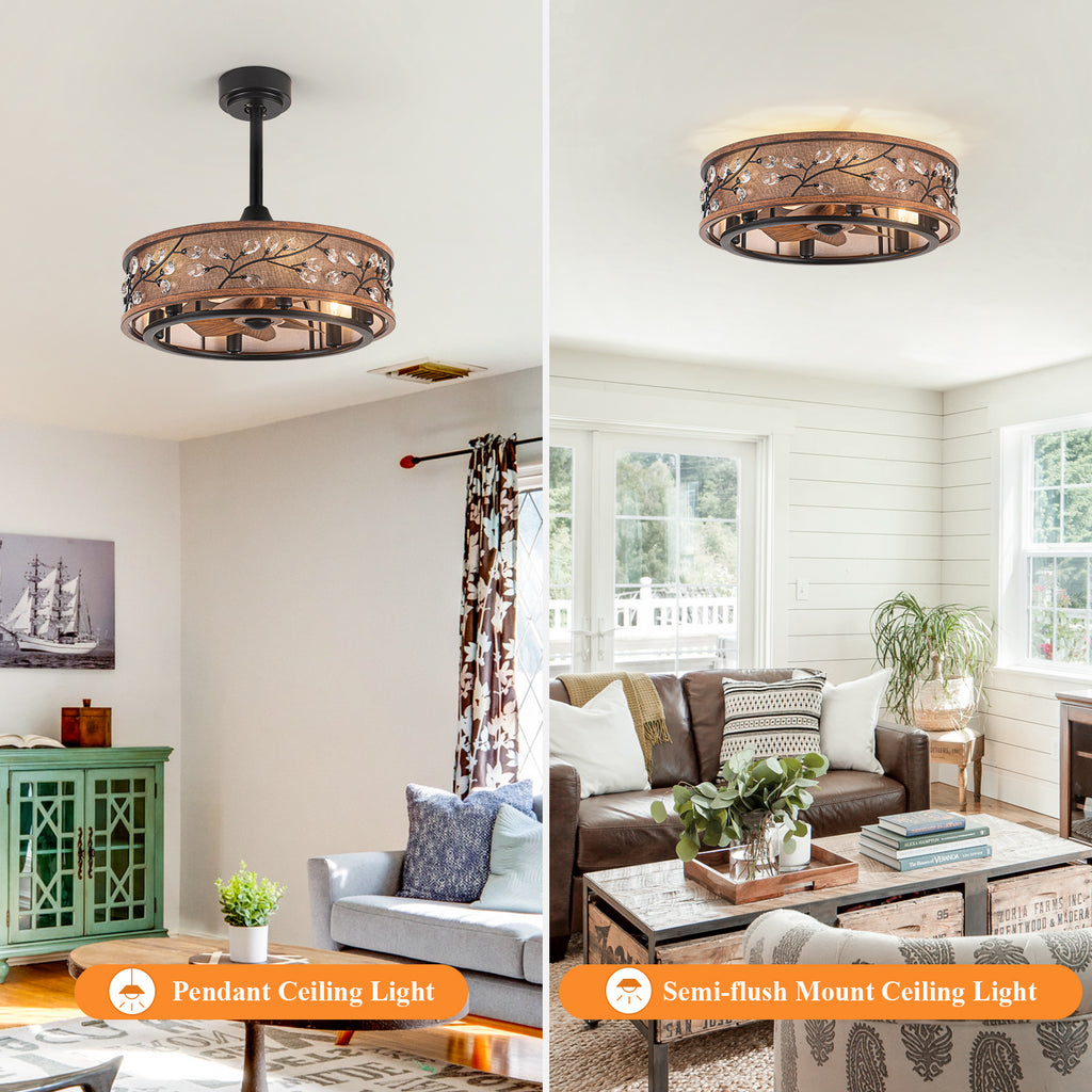 WWM 20" Farmhouse Caged Ceiling Fan with Light