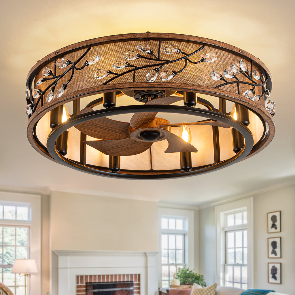 WWM 24" Low Profile Farmhouse Ceiling Fan with Light (Bulbs Included)