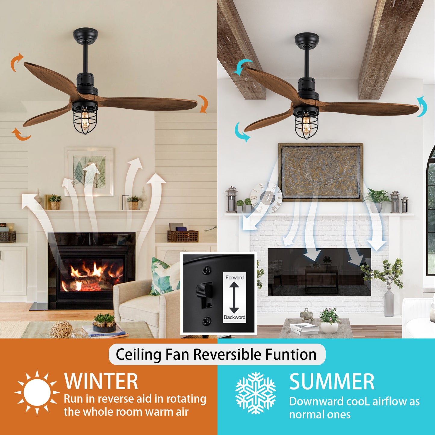 WWM 52 in Farmhouse Outdoor Wood Ceiling Fan with Light