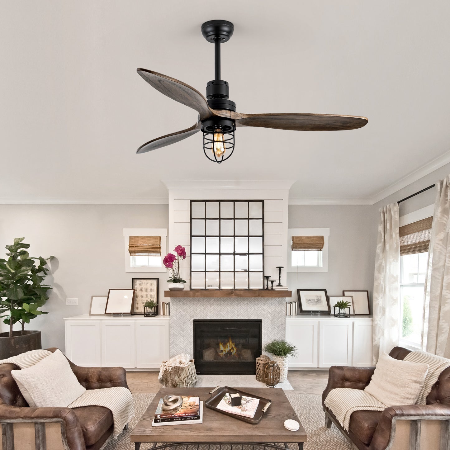 WWM 52 Inch Rustic Outdoor Ceiling Fan with Light and Remote,Wood Ceiling fan