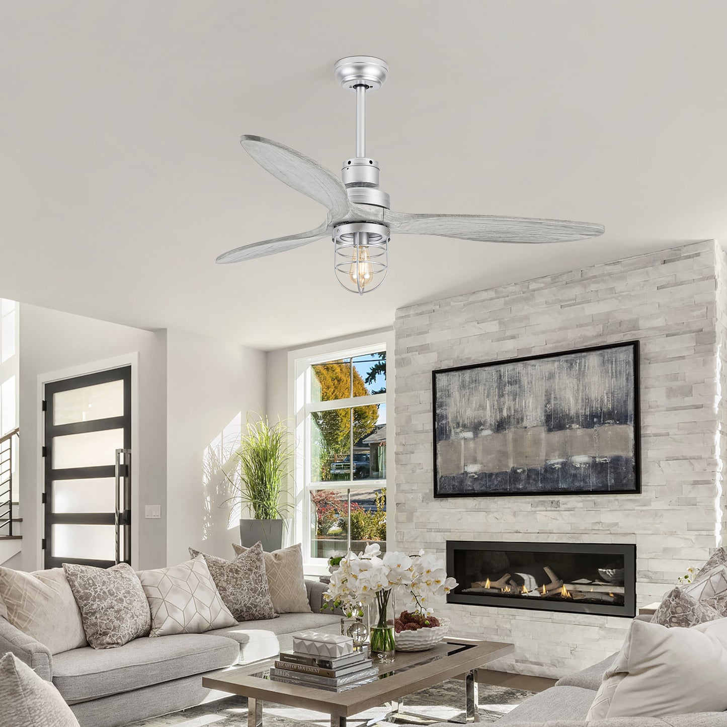 WWM 52 in Ceiling Fans with Light and Remote 3 Wood Blades