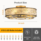 WWM 24" Flush Mount Caged Ceiling Fan with Light and Remote (Bulbs Included)