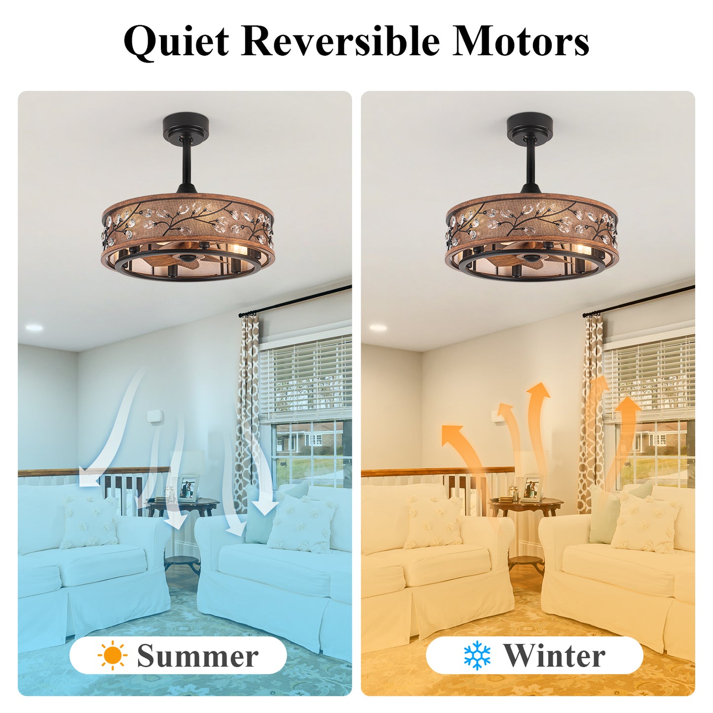 WWM Farmhouse Crystal Ceiling Fan with Lights Remote Control