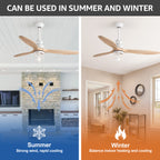 WWM 52” Bedroom Ceiling Fans with Lights Remote Control