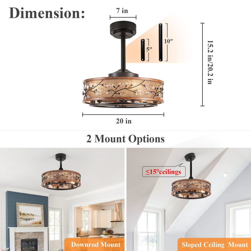 WWM 20" Farmhouse Caged Ceiling Fan with Light