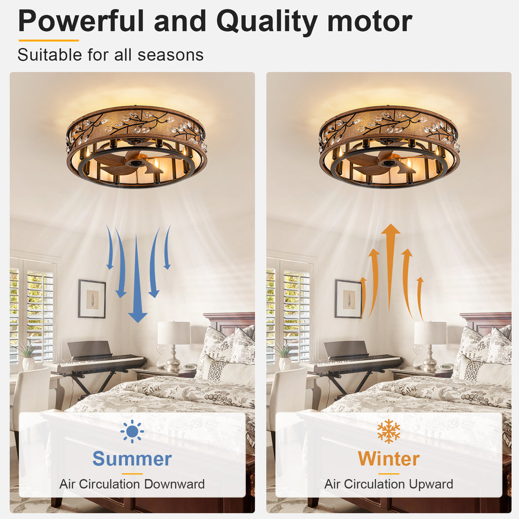 WWM 24" Low Profile Farmhouse Ceiling Fan with Light (Bulbs Included)