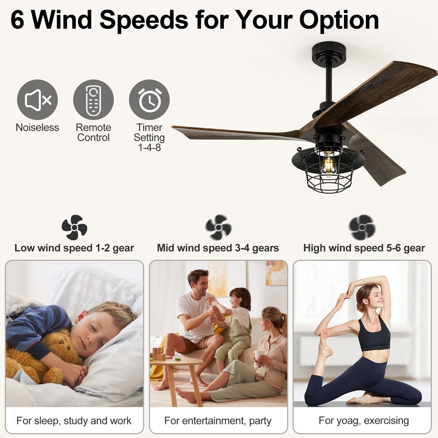 WWM 52" Farmhouse Ceiling Fan with Lights and Remote Control