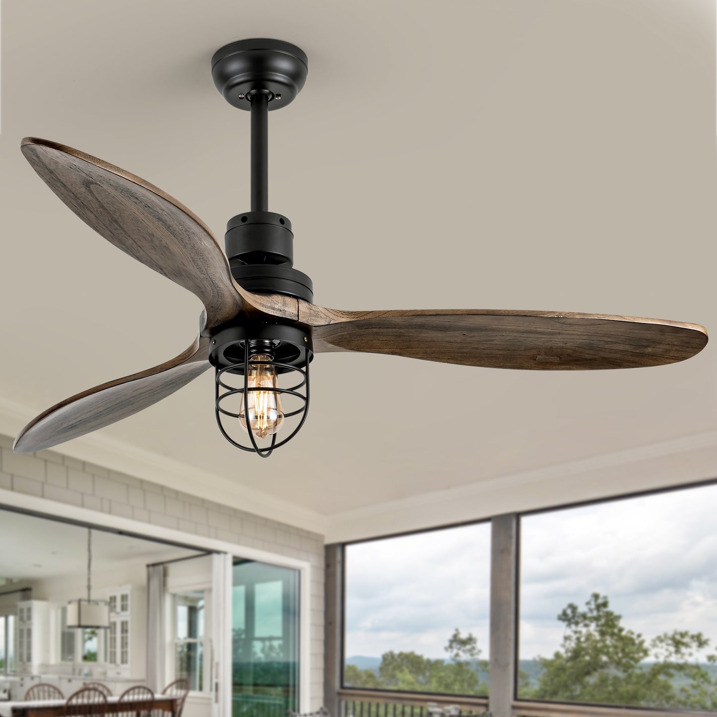 WWM 52 Inch Rustic Outdoor Ceiling Fan with Light and Remote,Wood Ceiling fan