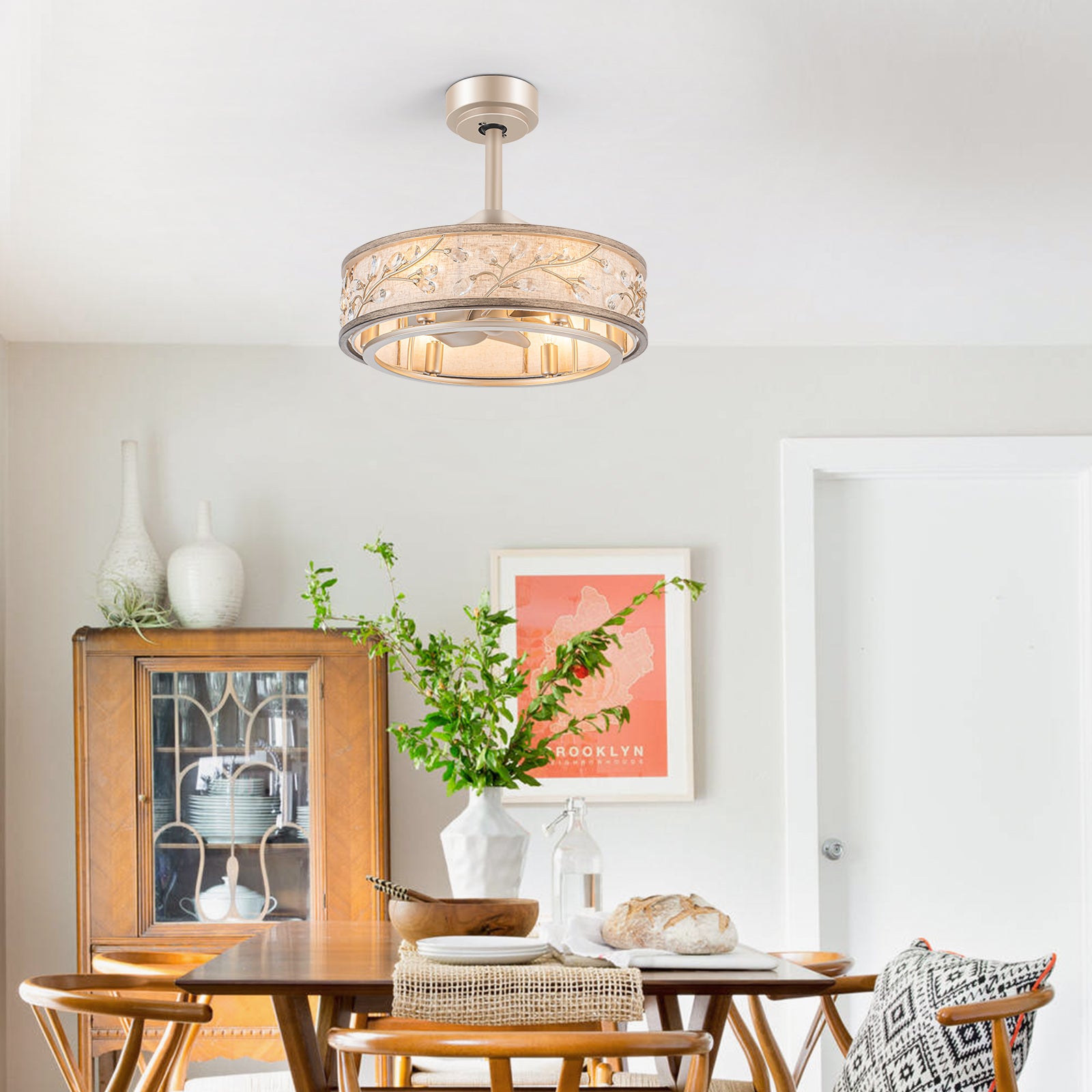 WWM 20" Caged Crystal Ceiling Fan with Light