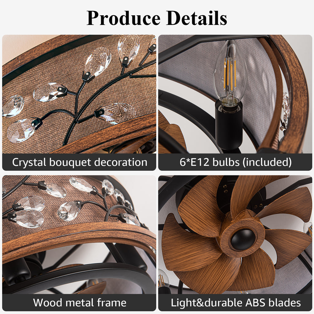 WWM 20'' Low Profile Farmhouse Caged Ceiling Fan with Light