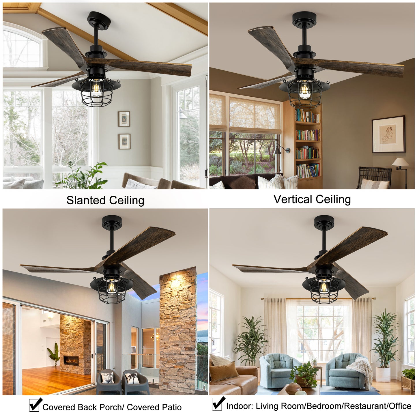 WWM 52" Farmhouse Ceiling Fan with Lights and Remote Control