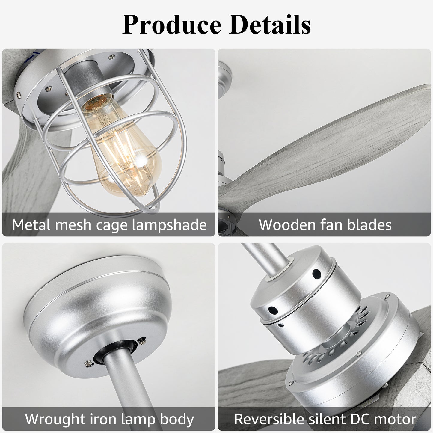 WWM 52 in Ceiling Fans with Light and Remote 3 Wood Blades