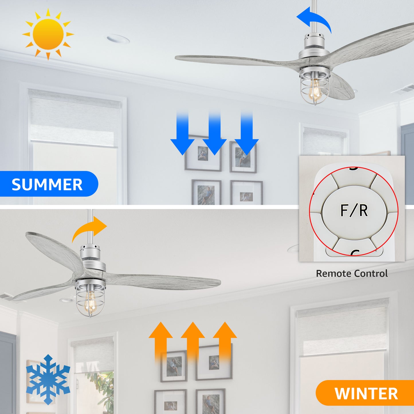 WWM 52 in Ceiling Fans with Light and Remote 3 Wood Blades