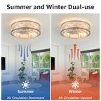 WWM 20'' Flush Mount Caged Crystal Ceiling Fan with Light and Remote